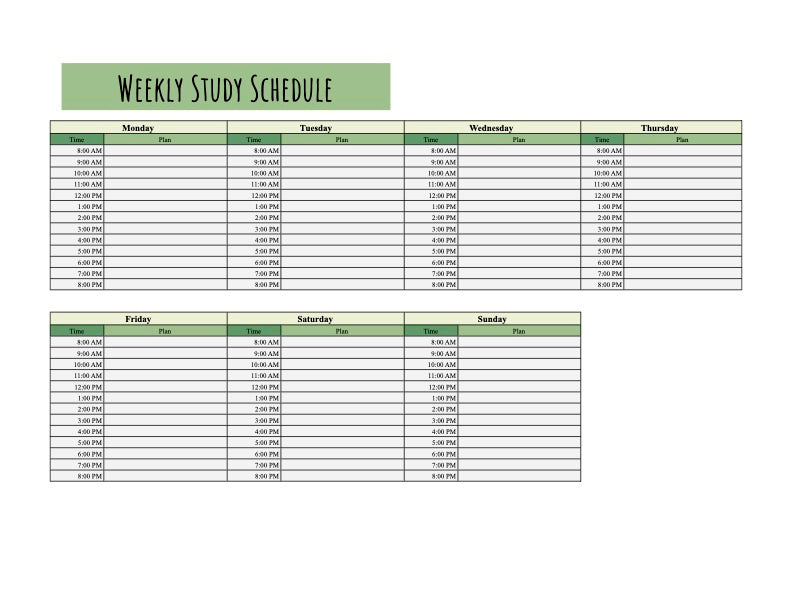 Digital Weekly Study Schedule