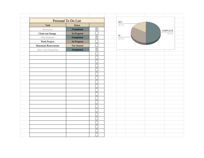 Digital Personal To Do List with 3D Pie Chart